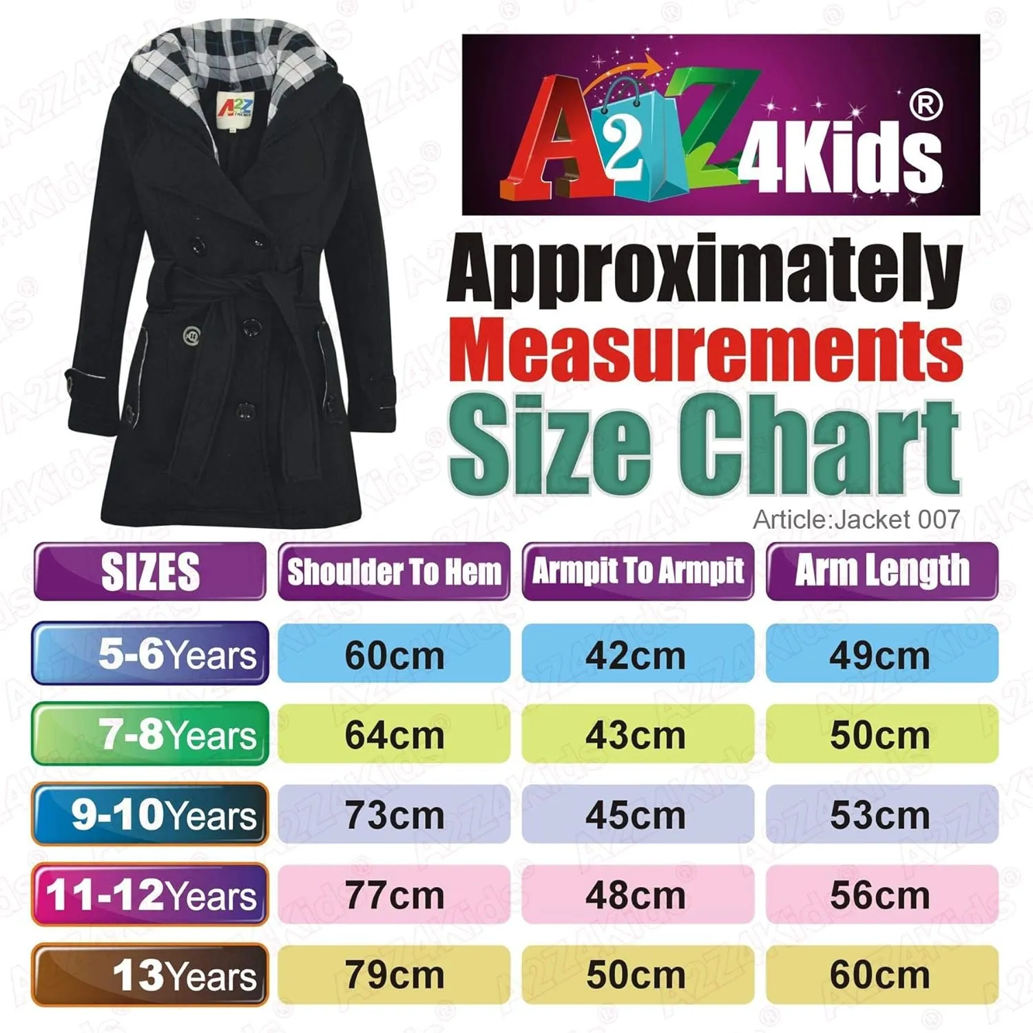 A2Z Kids Girls Overcoat Hooded Trench Coat Padded Oversized Lapels Long Parka Jacket