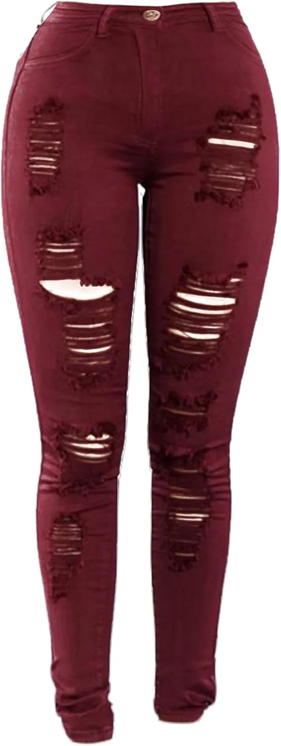 Andongnywell Ripped Jeans for Women High Rise Slim Fit Sexy Skinny Jeans Jegging Stretch Distressed Denim Pants Trousers