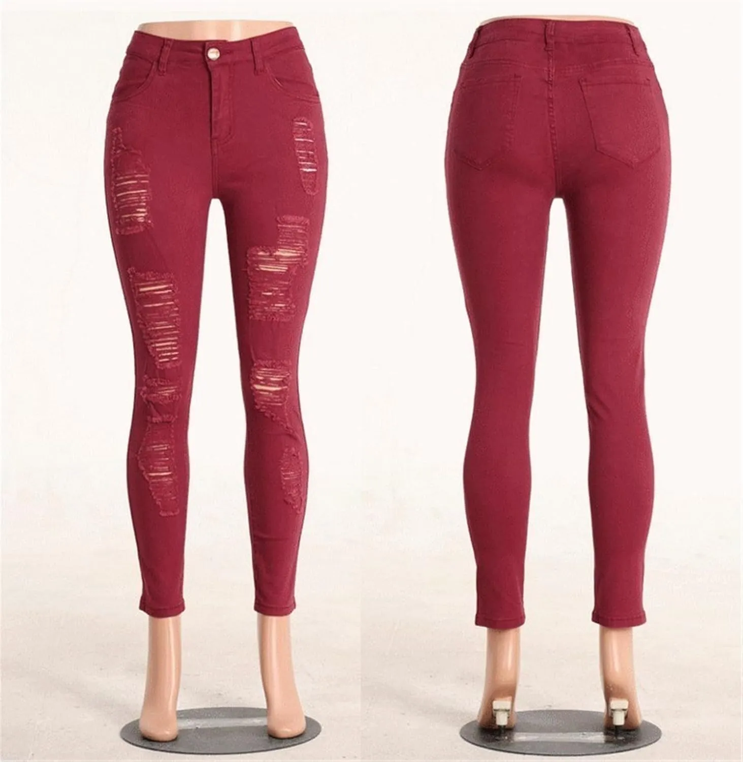 Andongnywell Ripped Jeans for Women High Rise Slim Fit Sexy Skinny Jeans Jegging Stretch Distressed Denim Pants Trousers