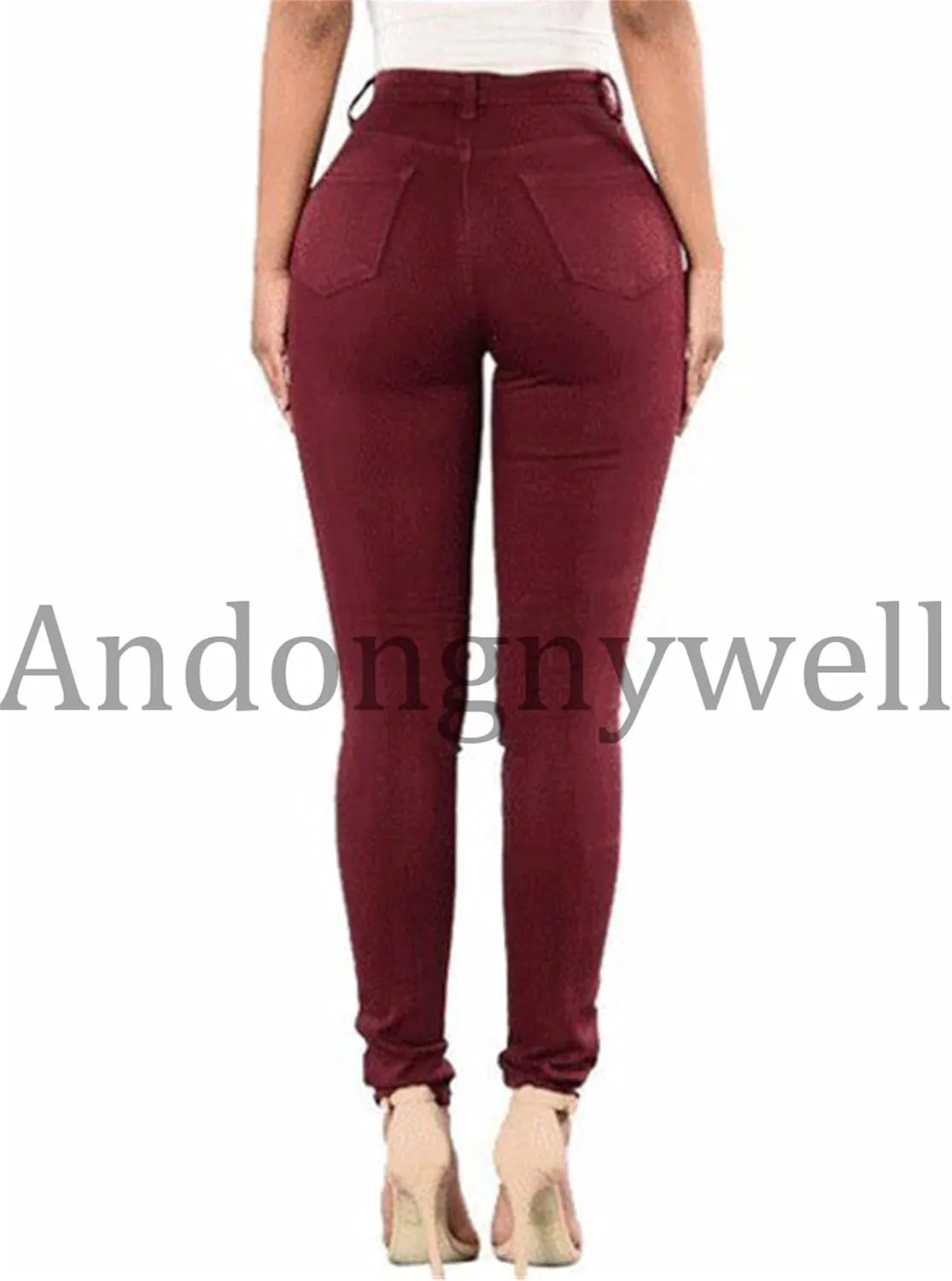 Andongnywell Ripped Jeans for Women High Rise Slim Fit Sexy Skinny Jeans Jegging Stretch Distressed Denim Pants Trousers