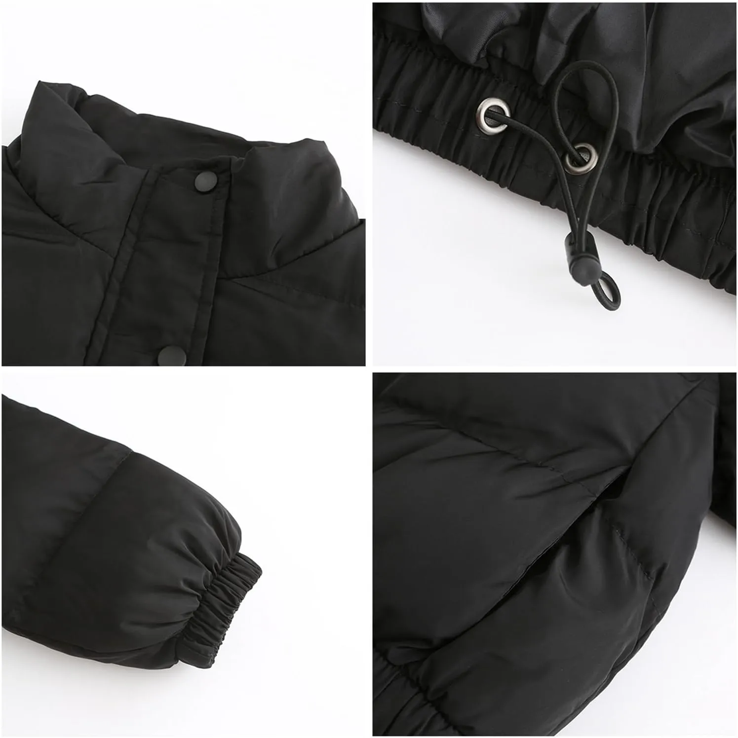 Andongnywell Women's Long Sleeve Zipper Puffer Jacket Winter Quilted Short Down Coat with Pockets Stand-up Collar