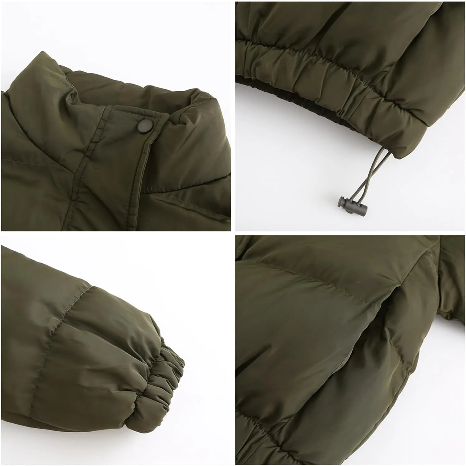 Andongnywell Women's Long Sleeve Zipper Puffer Jacket Winter Quilted Short Down Coat with Pockets Stand-up Collar