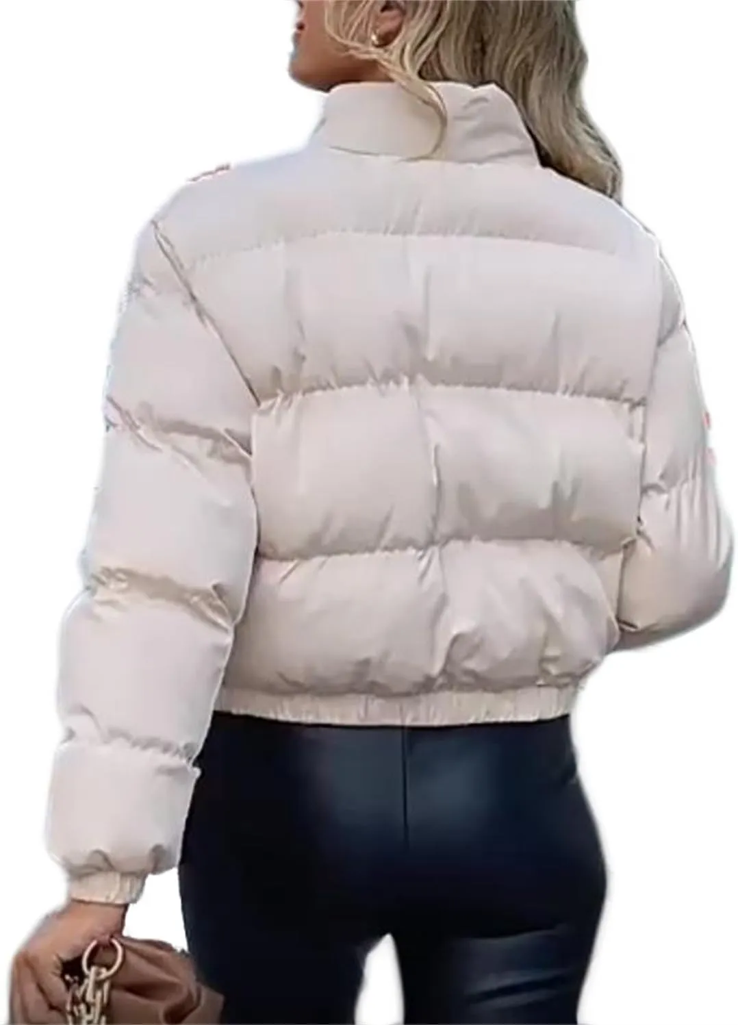 Andongnywell Women's Long Sleeve Zipper Puffer Jacket Winter Quilted Short Down Coat with Pockets Stand-up Collar