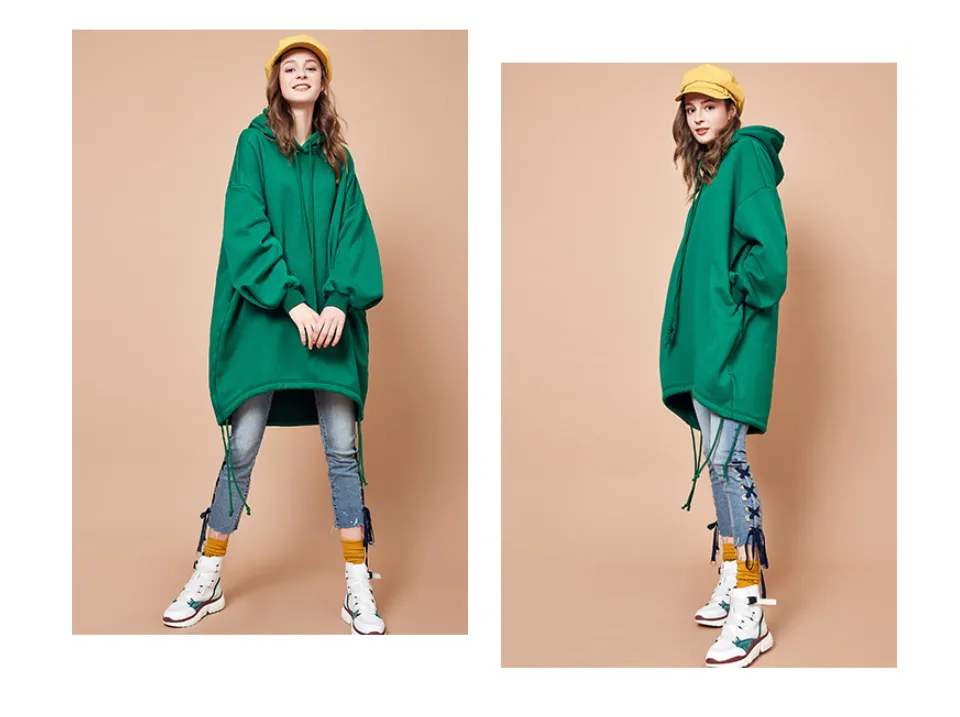 ARTKA OVERSIZED RIBBED CUFF LONG LINE HOODIE