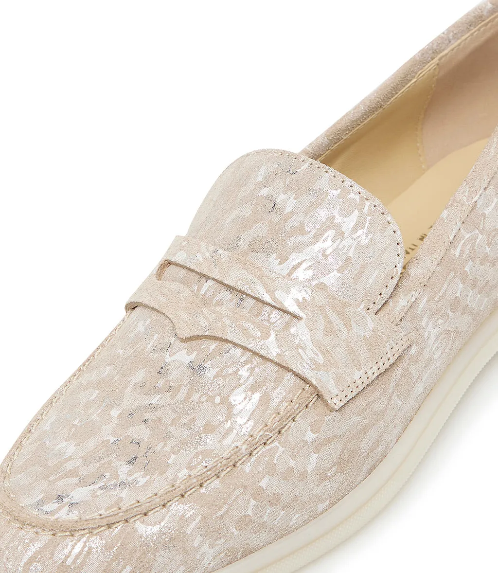 Beige damask pattern leather loafers