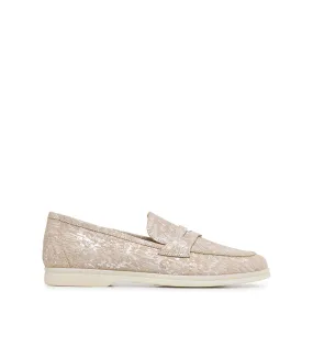 Beige damask pattern leather loafers