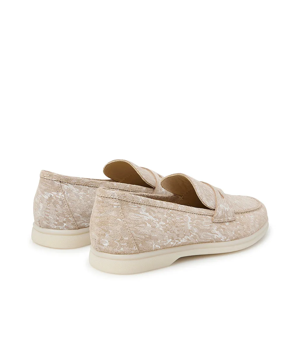 Beige damask pattern leather loafers