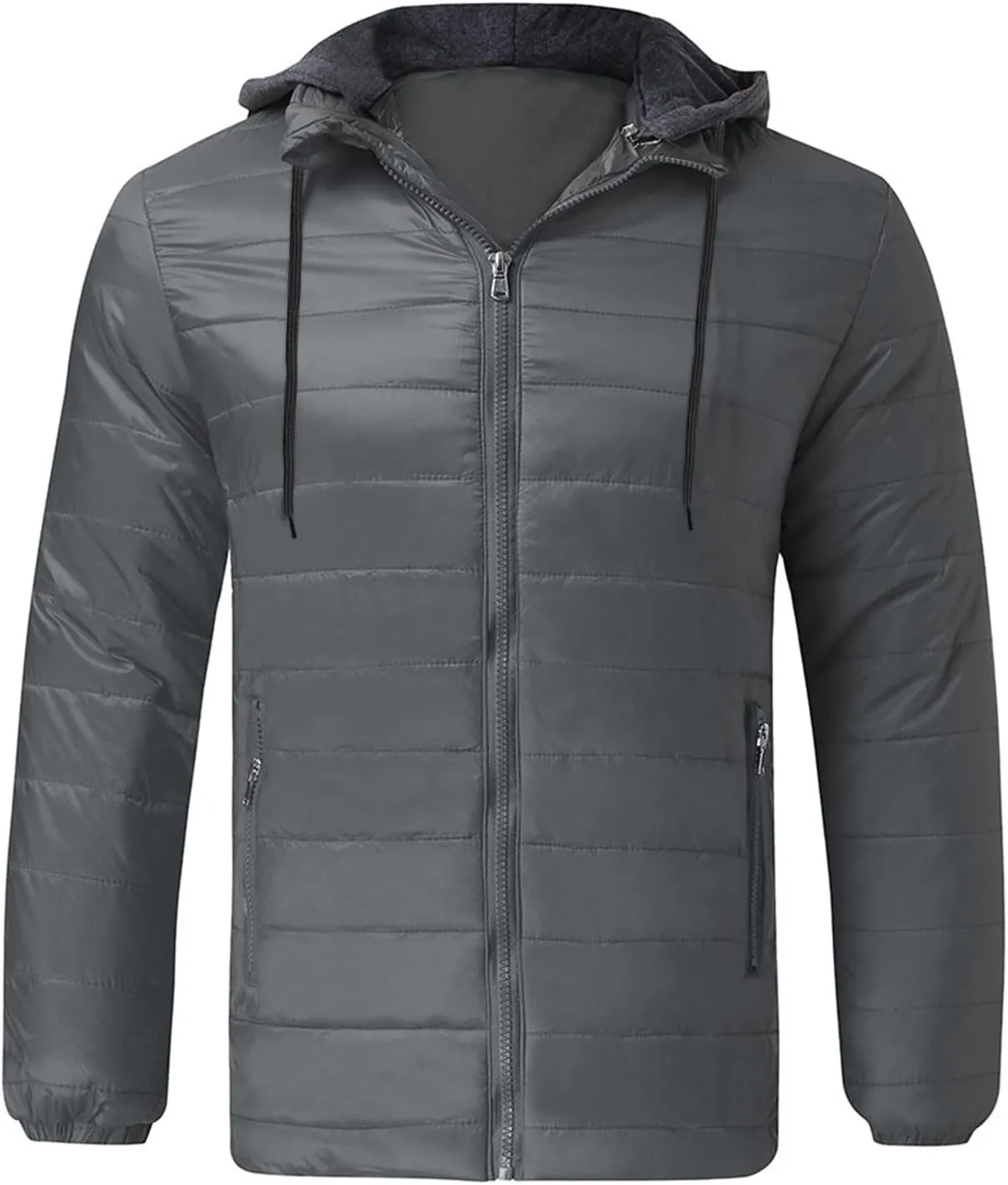 BIFUTON Lightweight Puffer Jacket with Hood Men Warm Thick Down Hoodie Full Zip Puffy Coat for Hiking Travel Winter Outwears