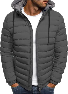 BIFUTON Lightweight Puffer Jacket with Hood Men Warm Thick Down Hoodie Full Zip Puffy Coat for Hiking Travel Winter Outwears