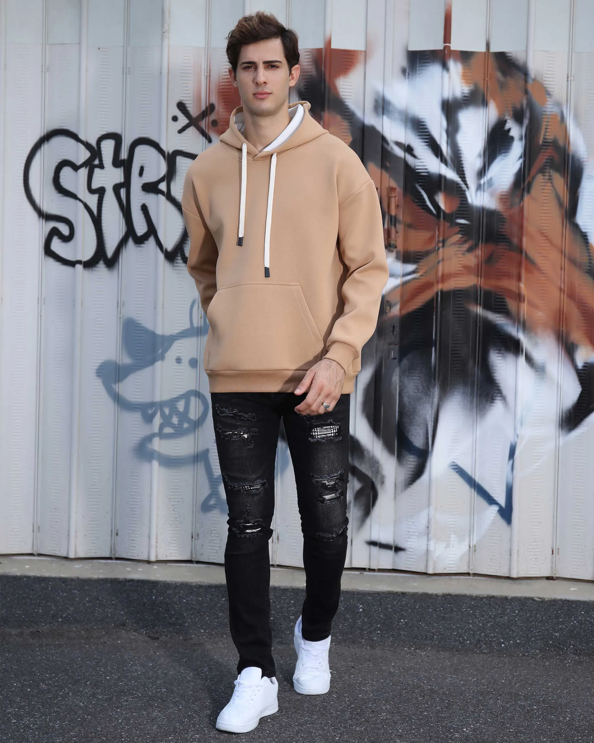 Black Ripped Jeans with Bold Rips and Plaid Patch-Mexico Local Delivery