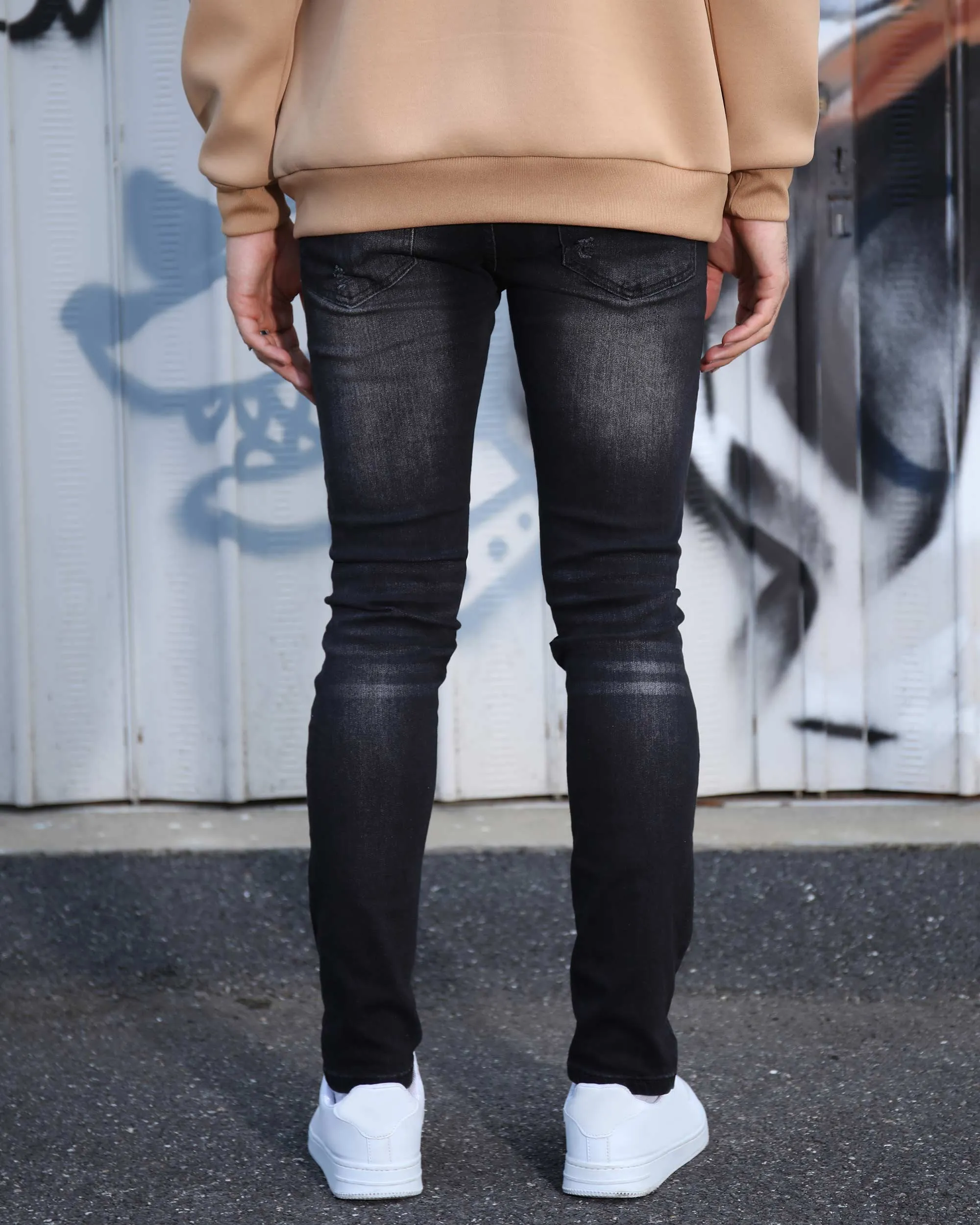 Black Ripped Jeans with Bold Rips and Plaid Patch-Mexico Local Delivery