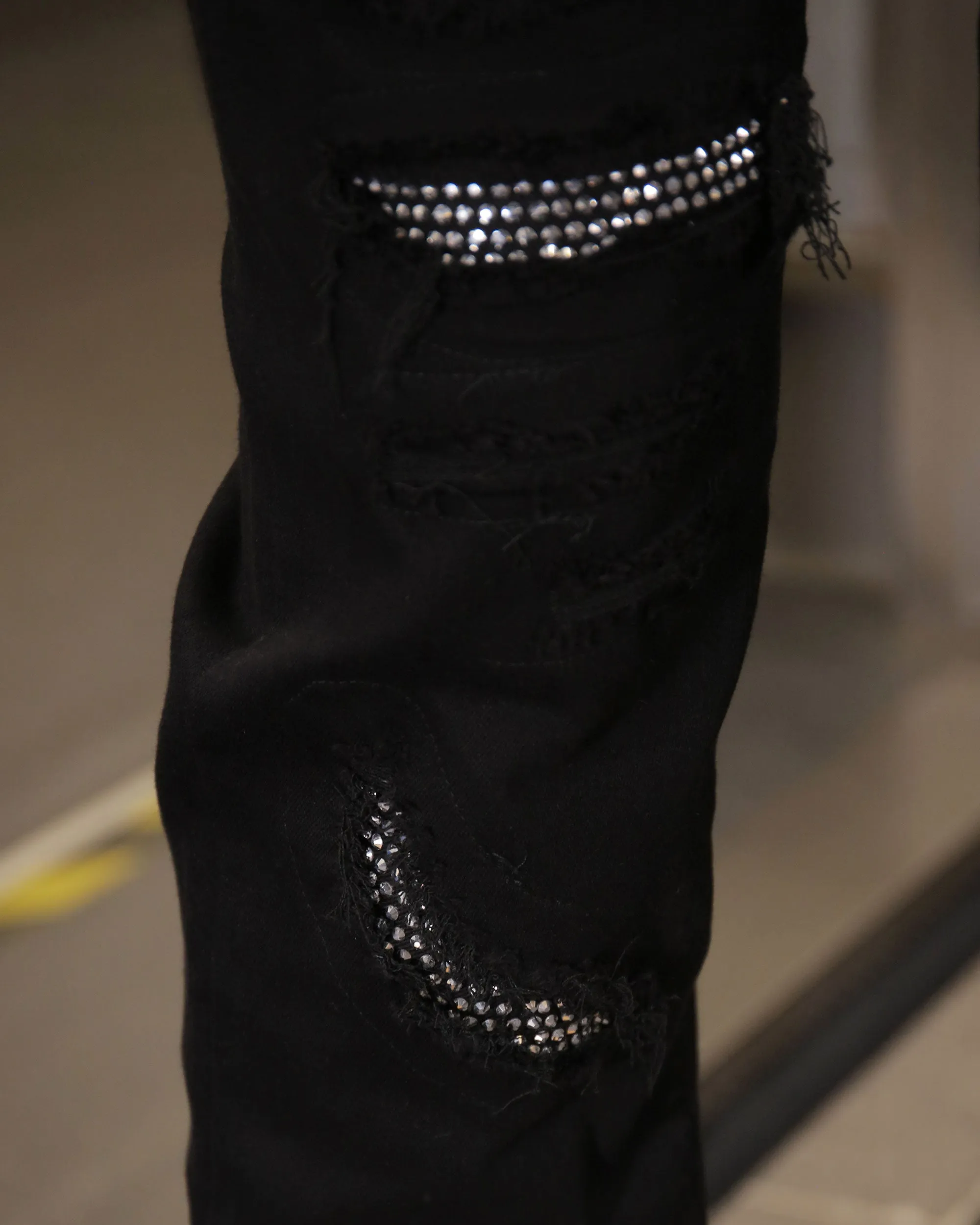 Black Ripped Jeans with Shine Diamond Patch-Mexico Local Delivery