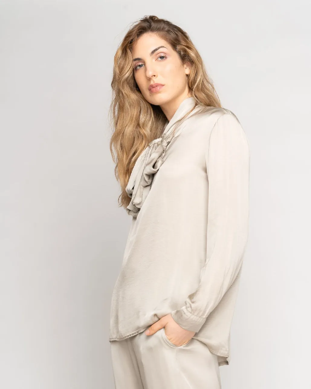 Bow Tie Neck Silky Blouse