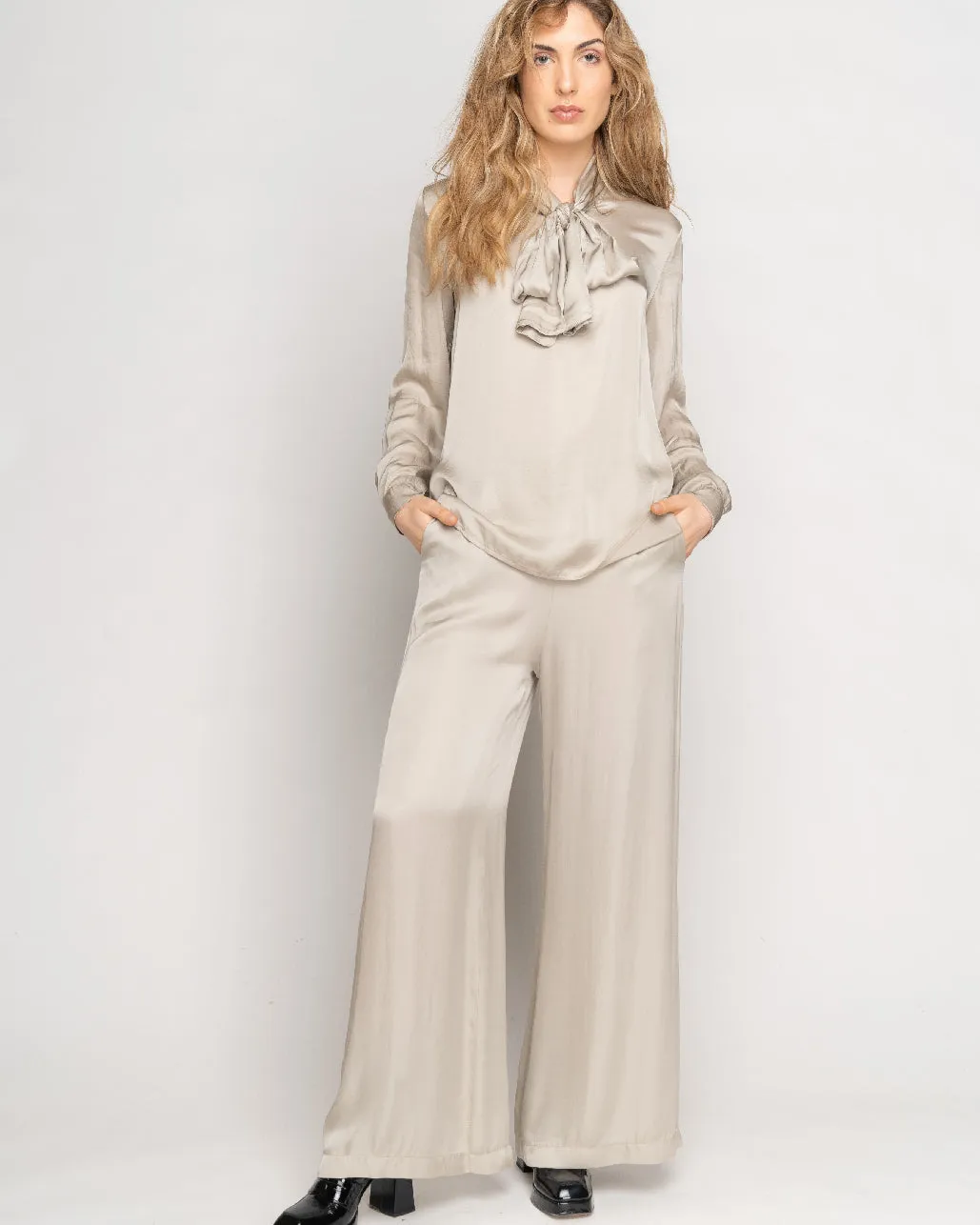 Bow Tie Neck Silky Blouse