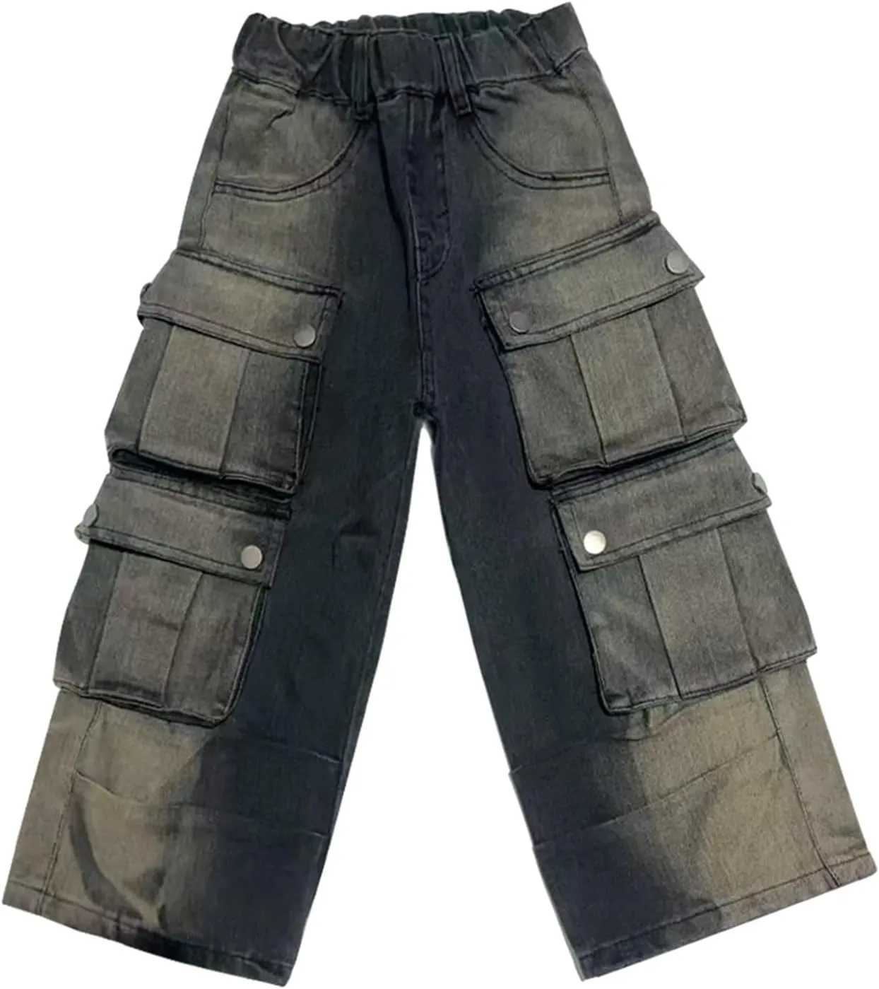 Boys Baggy Cargo Jeans Elastic Waist Kids Hip Hop Pants with Pockets Vintage Aesthetic Jeans High Waist Wide Leg