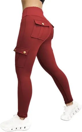 Cargo Leggings with Pockets for Women 2024 Tummy Control Stretchy Workout Leggings Athletic Running Yoga Pants