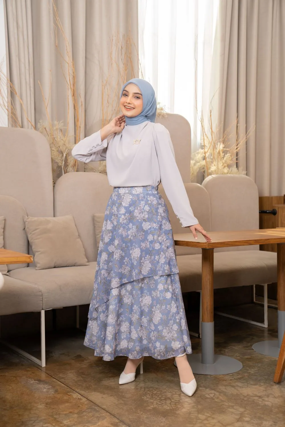 Chana Blouse & Tantina Skirt Set Glacier Gray