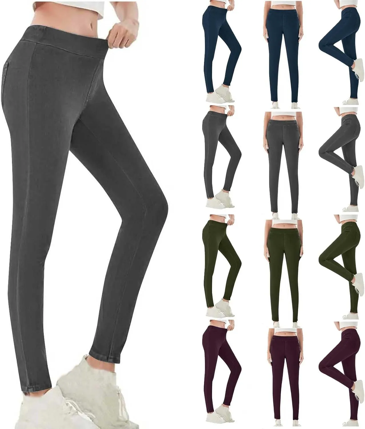 Compression Leggings for Women Trendy Jean High Waisted Plus Size Leggings with Pockets Casual Soft Stretchy Pants