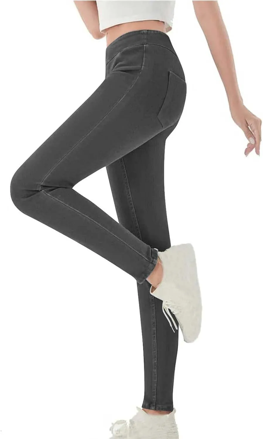Compression Leggings for Women Trendy Jean High Waisted Plus Size Leggings with Pockets Casual Soft Stretchy Pants