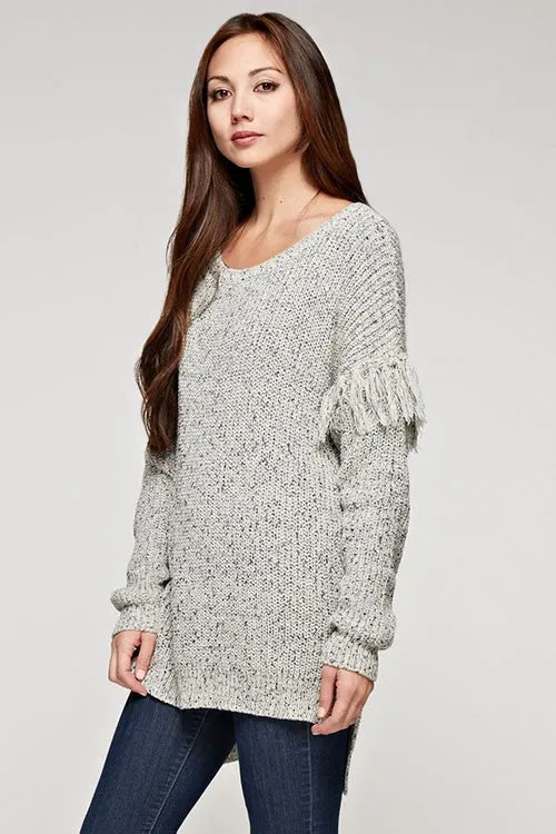 Crew Neck Fringe Sleeve Sweater