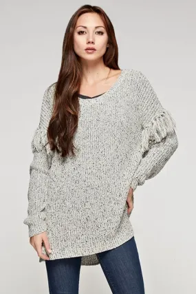Crew Neck Fringe Sleeve Sweater