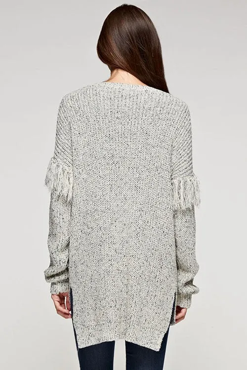 Crew Neck Fringe Sleeve Sweater