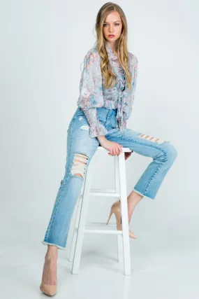 Distressed High Rise Mom Jeans