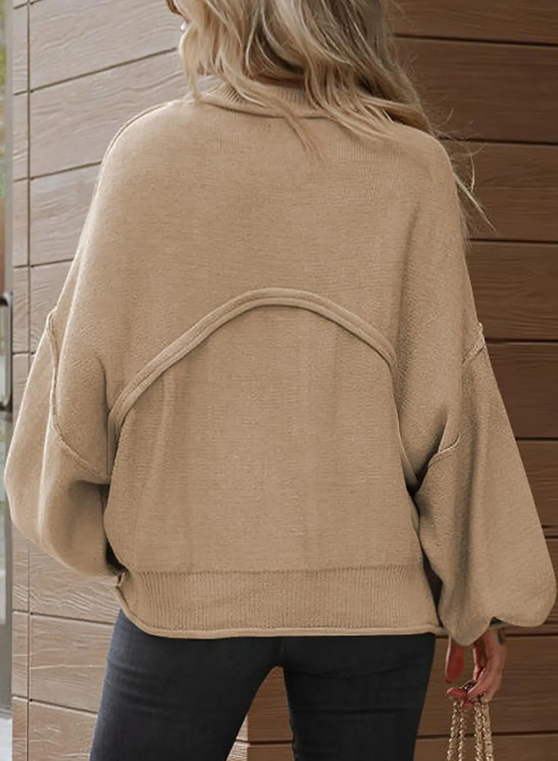 Dokotoo Women's Sweater 2024 Fall Winter Long Sleeve Casual Tops Ribbed Hem Knitwear Lantern Pullover Sweater
