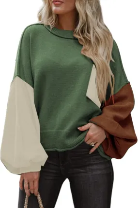 Dokotoo Women's Sweater 2024 Fall Winter Long Sleeve Casual Tops Ribbed Hem Knitwear Lantern Pullover Sweater