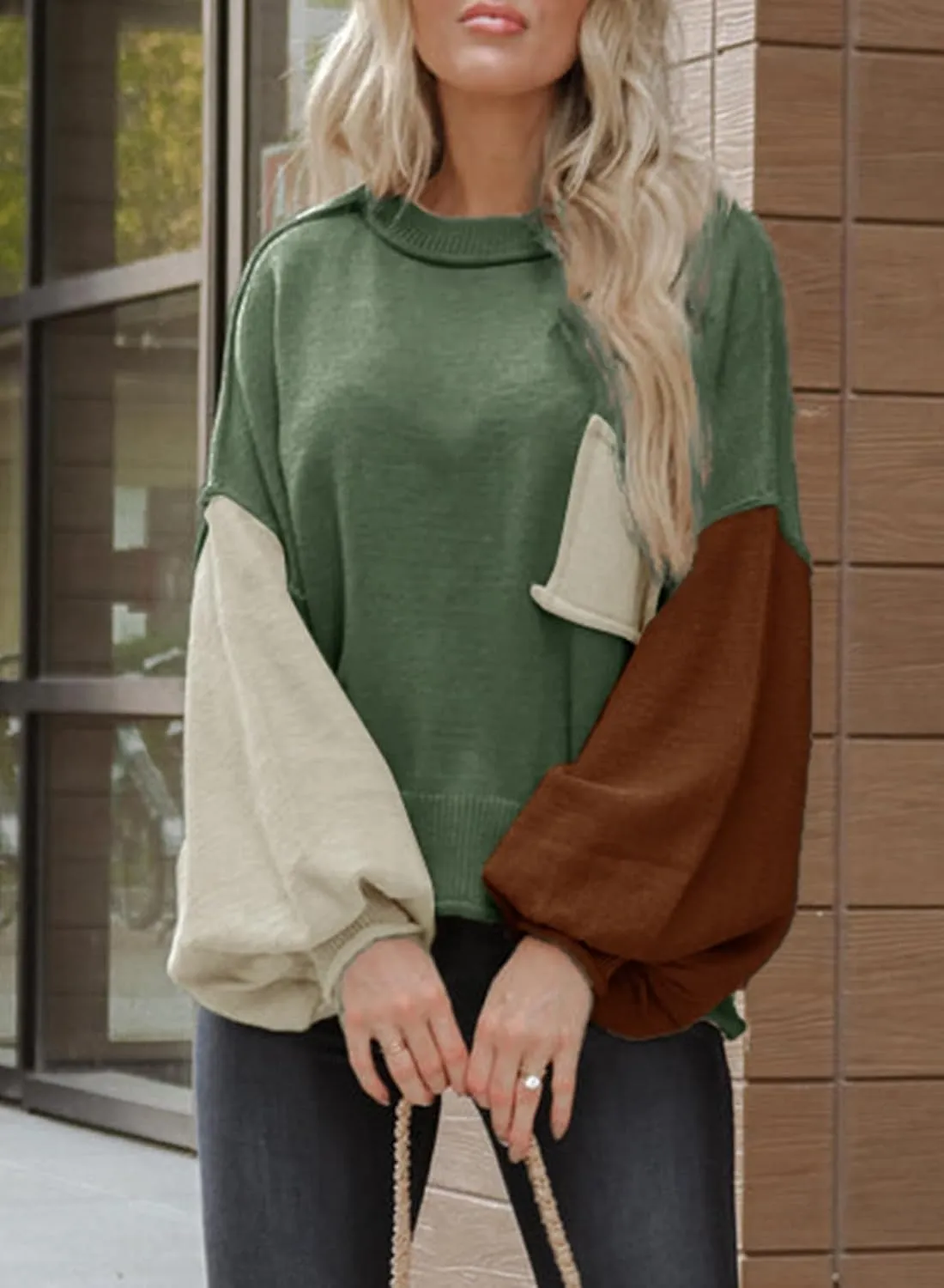 Dokotoo Women's Sweater 2024 Fall Winter Long Sleeve Casual Tops Ribbed Hem Knitwear Lantern Pullover Sweater