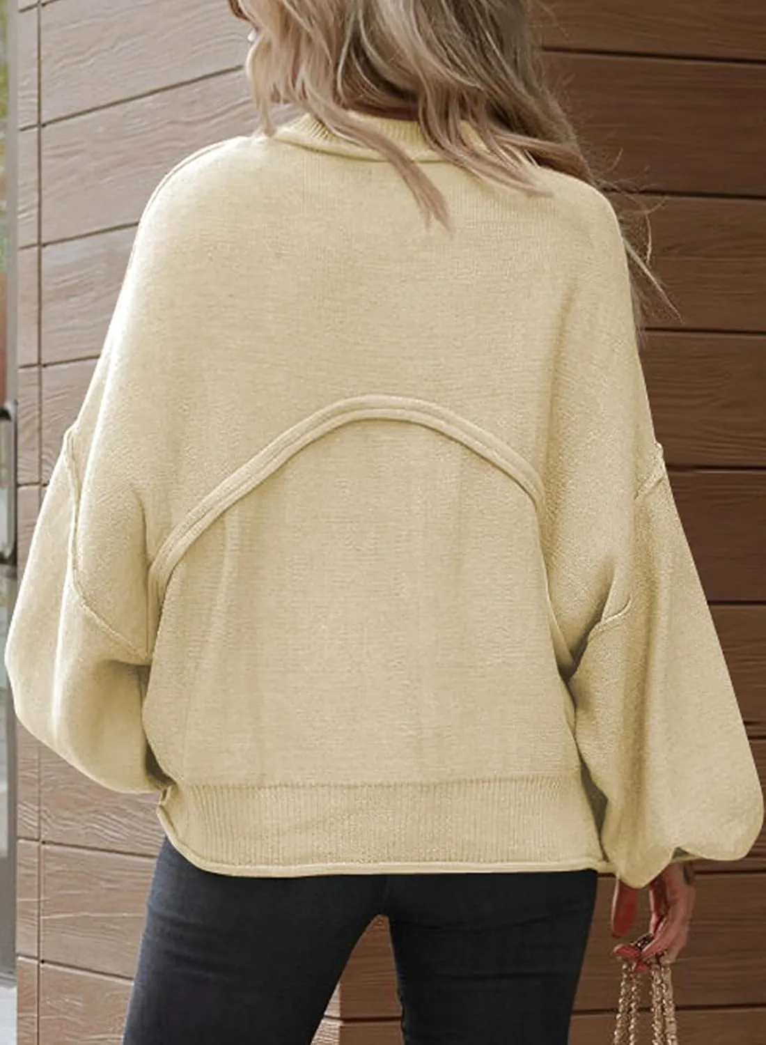 Dokotoo Women's Sweater 2024 Fall Winter Long Sleeve Casual Tops Ribbed Hem Knitwear Lantern Pullover Sweater