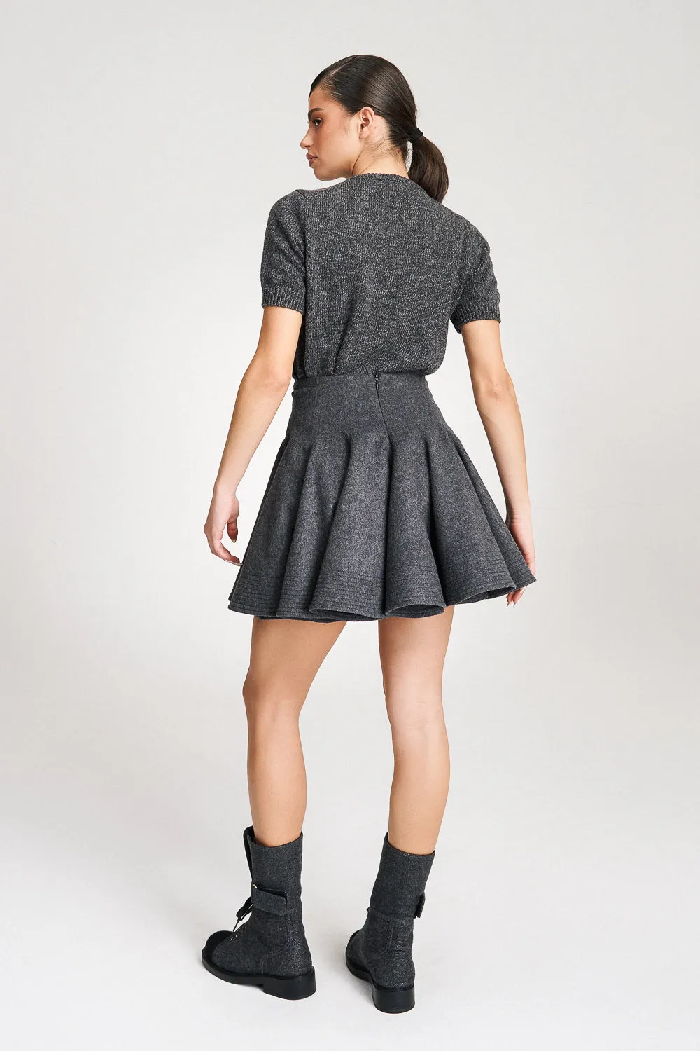 'Emily' Structured Grey Wool Mini Skirt