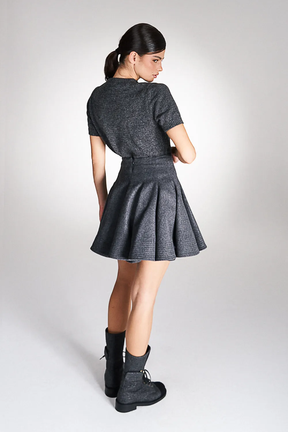 'Emily' Structured Grey Wool Mini Skirt