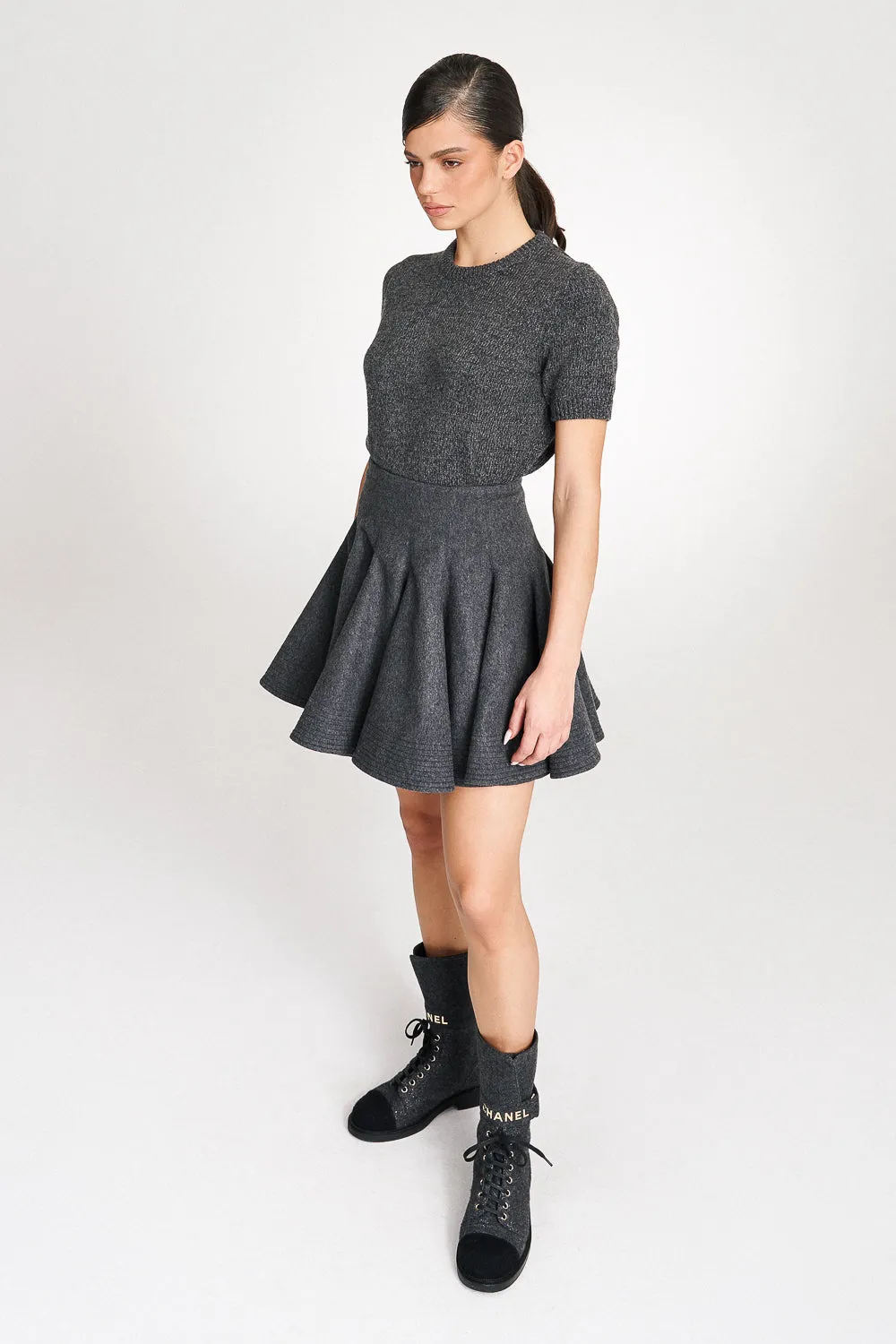 'Emily' Structured Grey Wool Mini Skirt