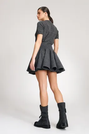 'Emily' Structured Grey Wool Mini Skirt
