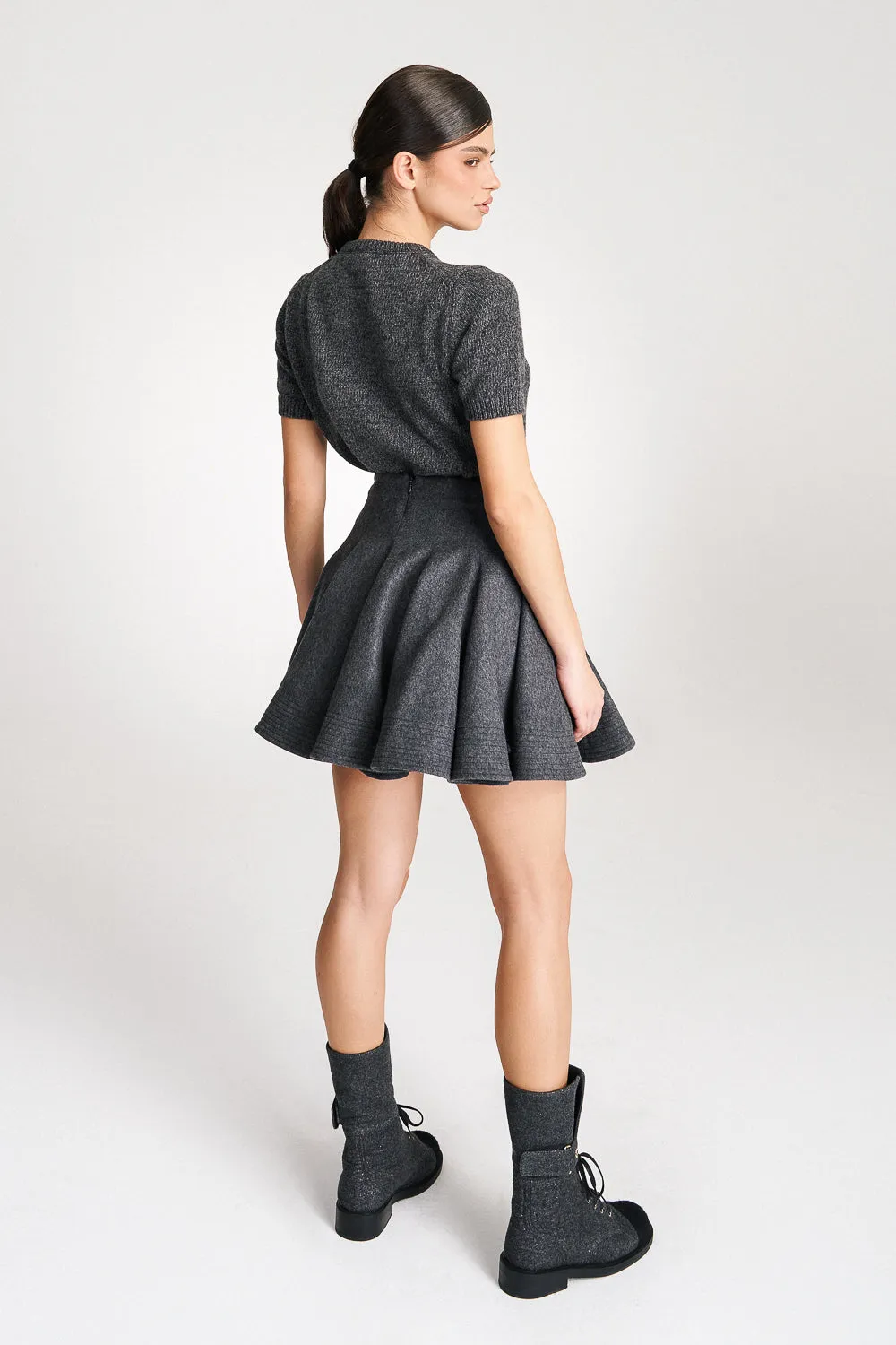 'Emily' Structured Grey Wool Mini Skirt