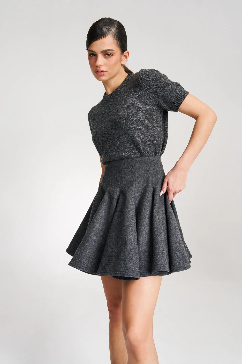 'Emily' Structured Grey Wool Mini Skirt