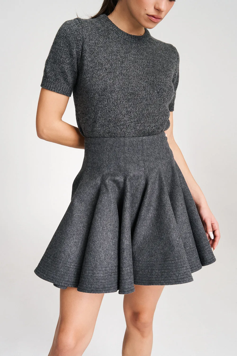 'Emily' Structured Grey Wool Mini Skirt