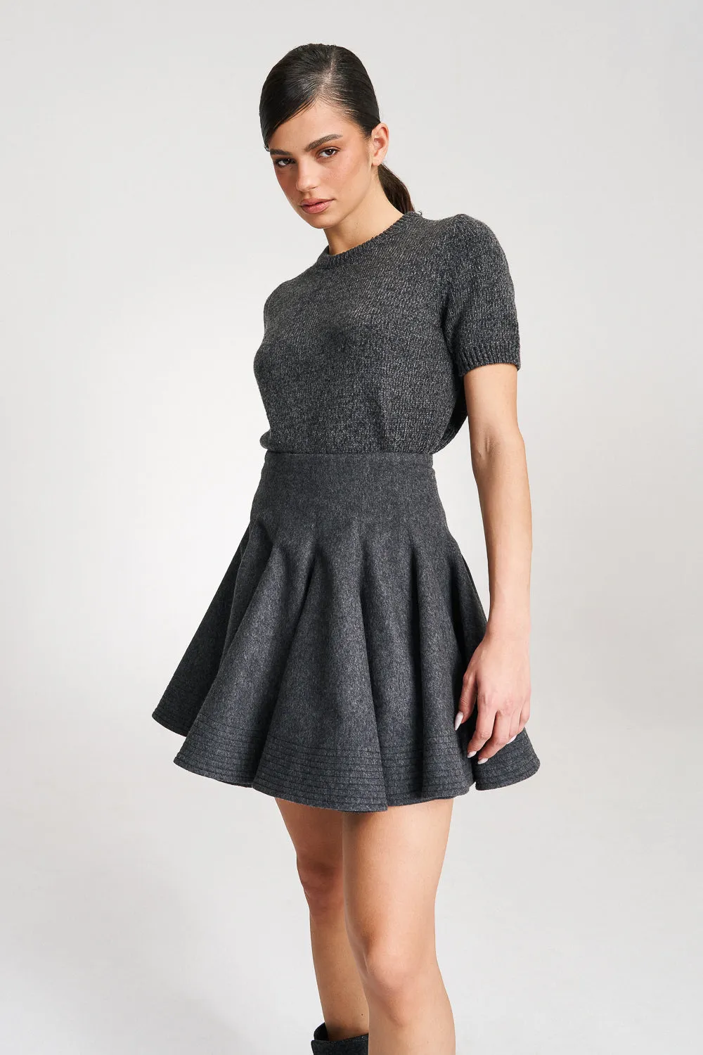 'Emily' Structured Grey Wool Mini Skirt