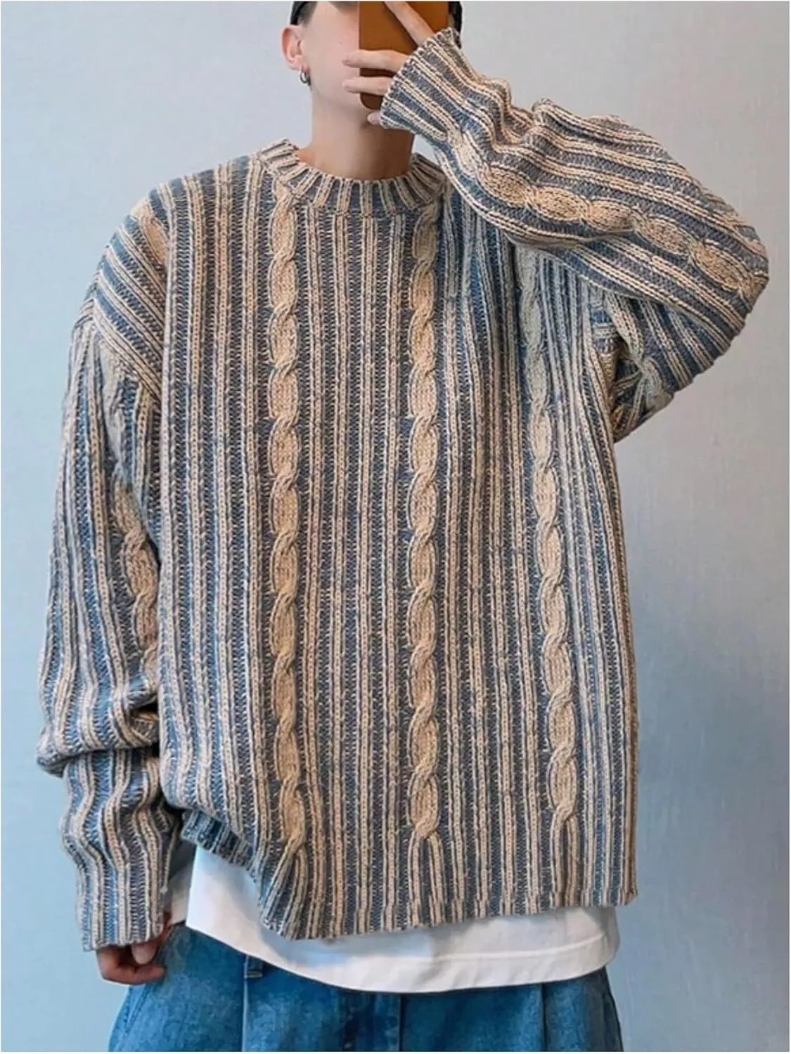 GORGLITTER Men's Crew Neck Long Sleeve Sweaters Tops Graphic Fall Knit Top 2024 Fashion Outfits