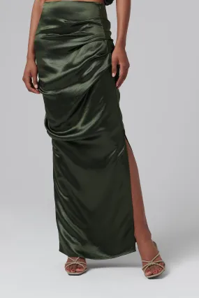 Green Side Slit Midi Skirt