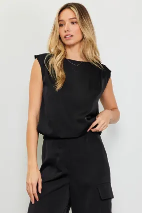 Hadley Crewneck Silky Muscle Bubble Top - Black