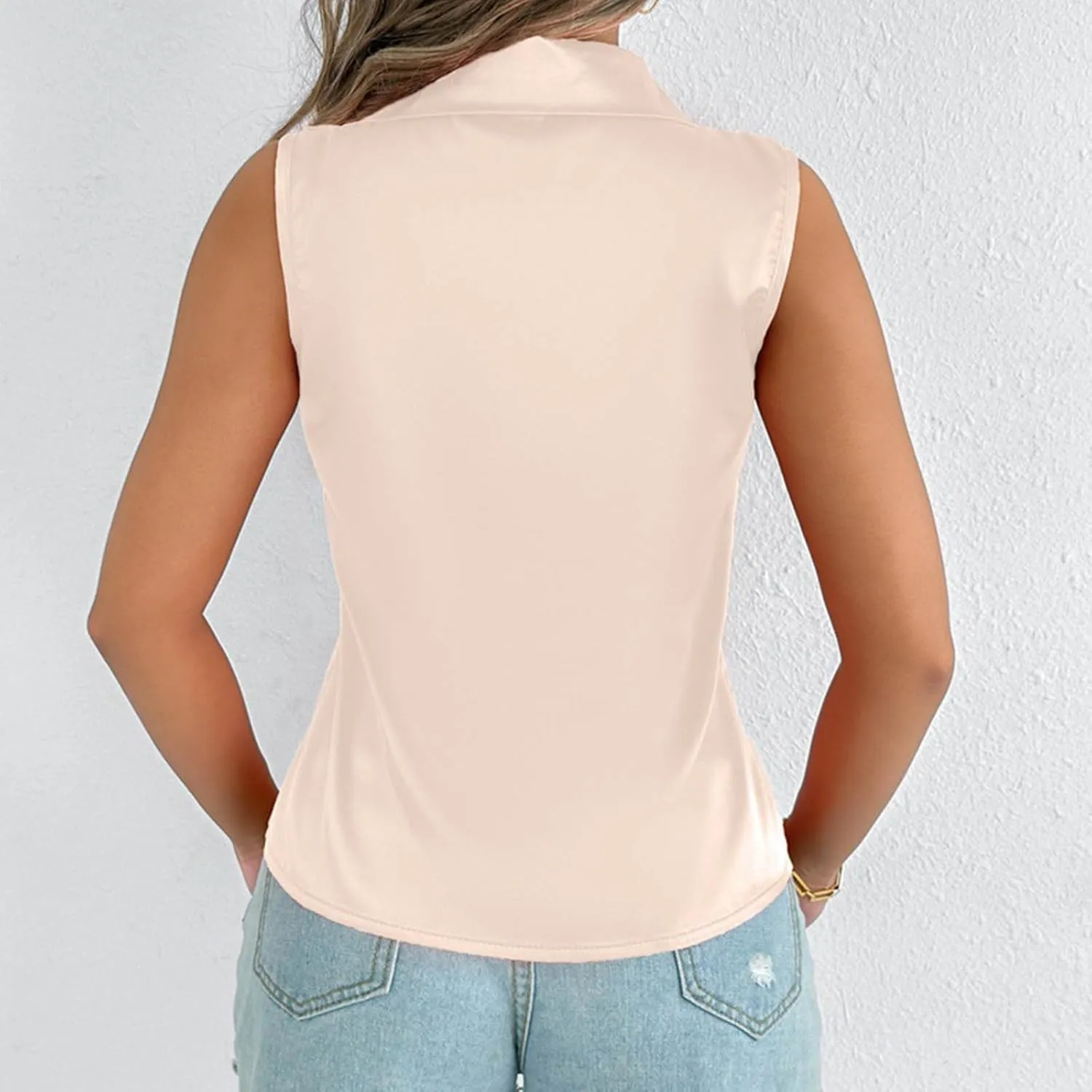 HGps8w Silky Tank Tops for Womens 2025 Summer Button Down Satin Work Shirts Dressy Collared Sleeveless Business Casual Blouse