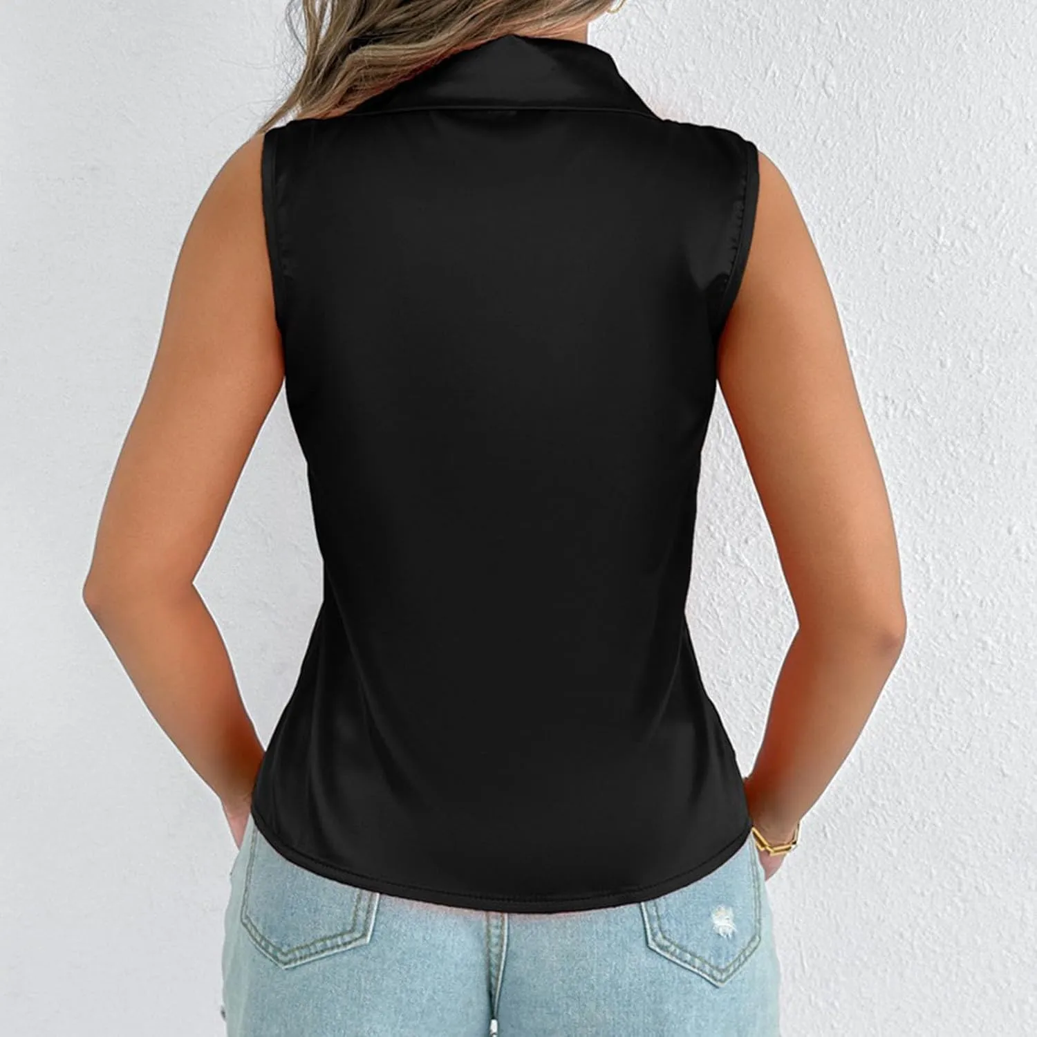 HGps8w Silky Tank Tops for Womens 2025 Summer Button Down Satin Work Shirts Dressy Collared Sleeveless Business Casual Blouse