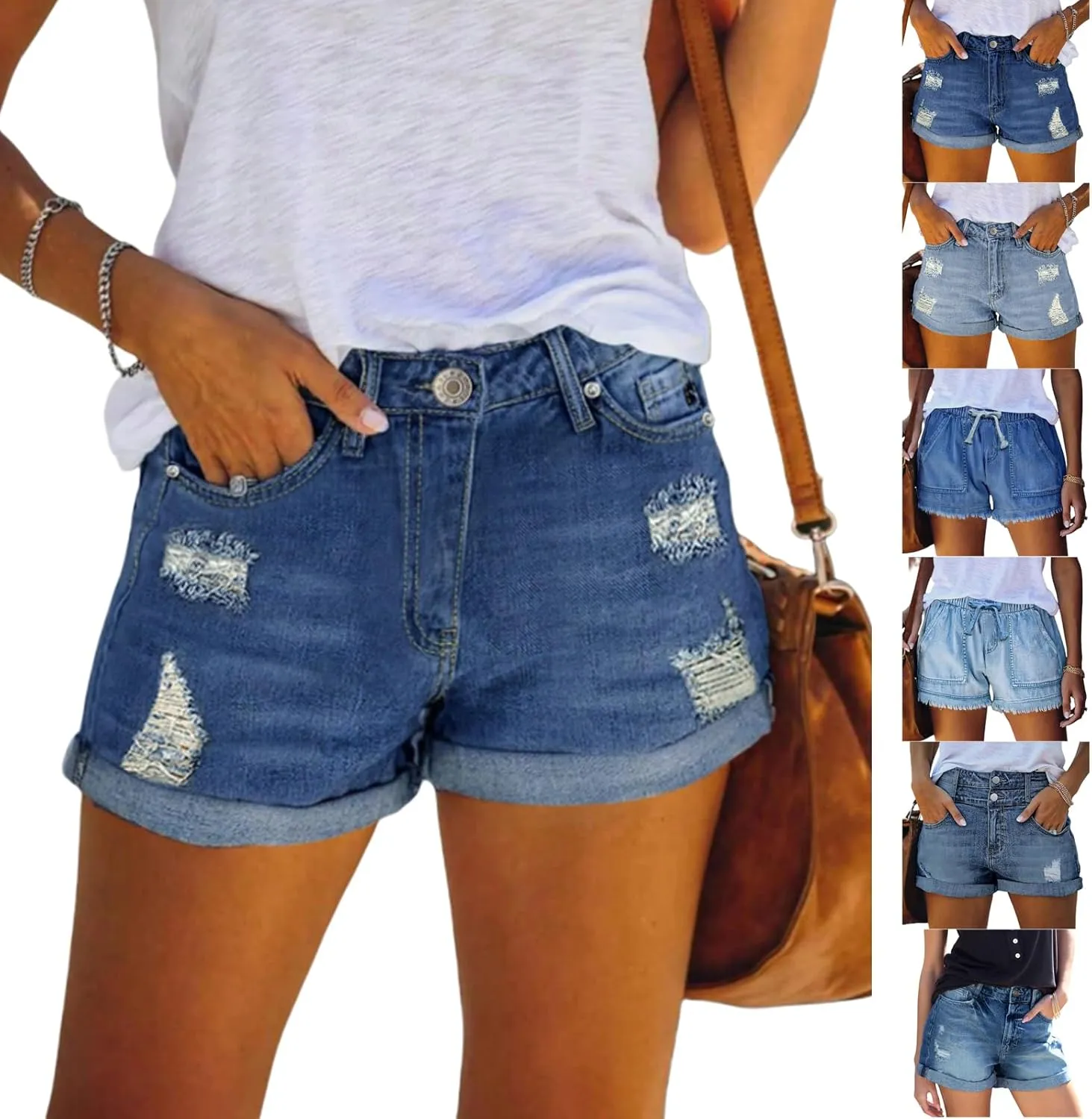 Jeans Shorts for Women High Waisted Ripped Denim Shorts Roll Up Stretchy Jeans Short Distressed Short Jean