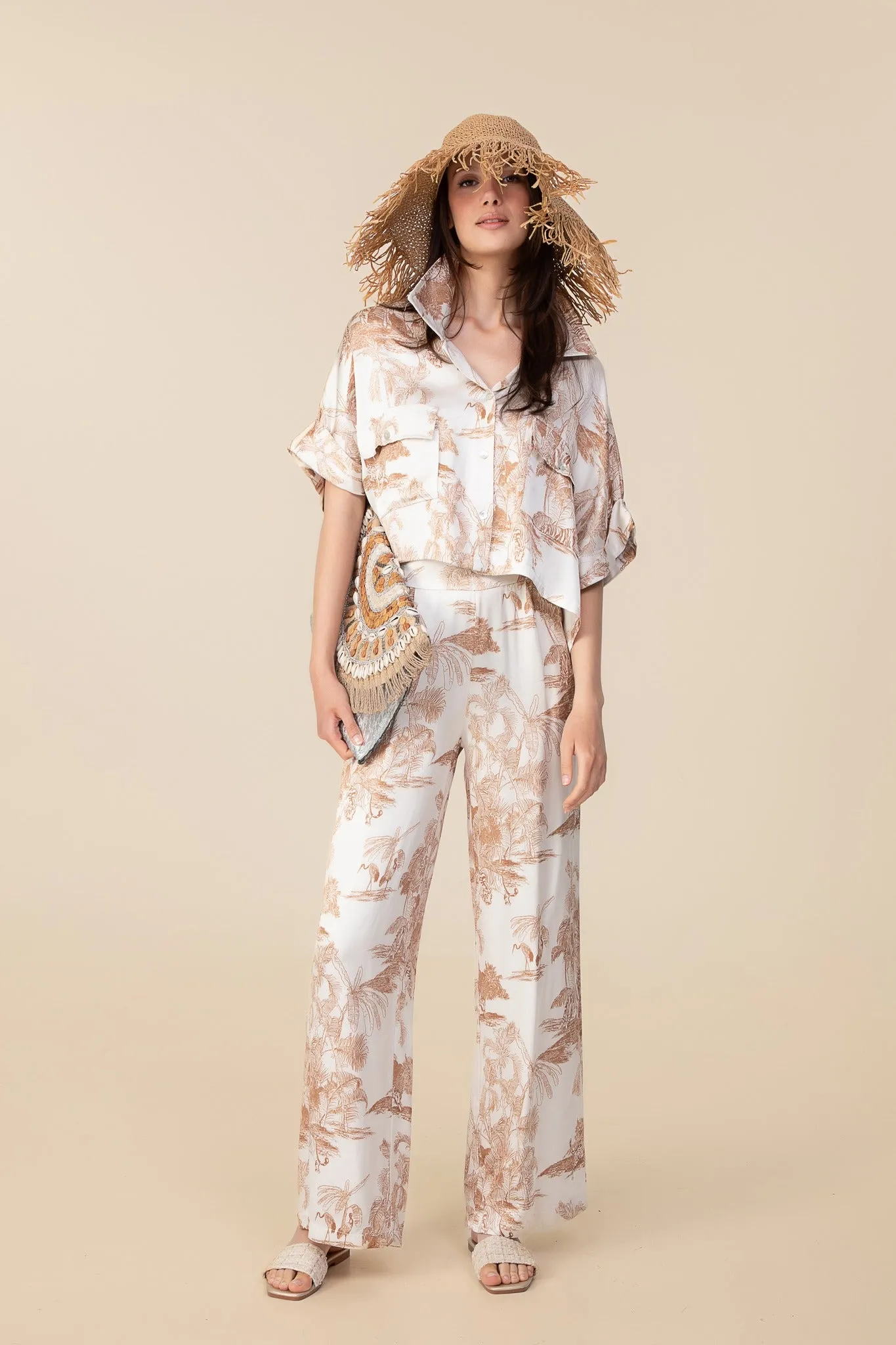 Jungle Toile Oversized cropped blouse in Coconut By Eternelle - S-XL