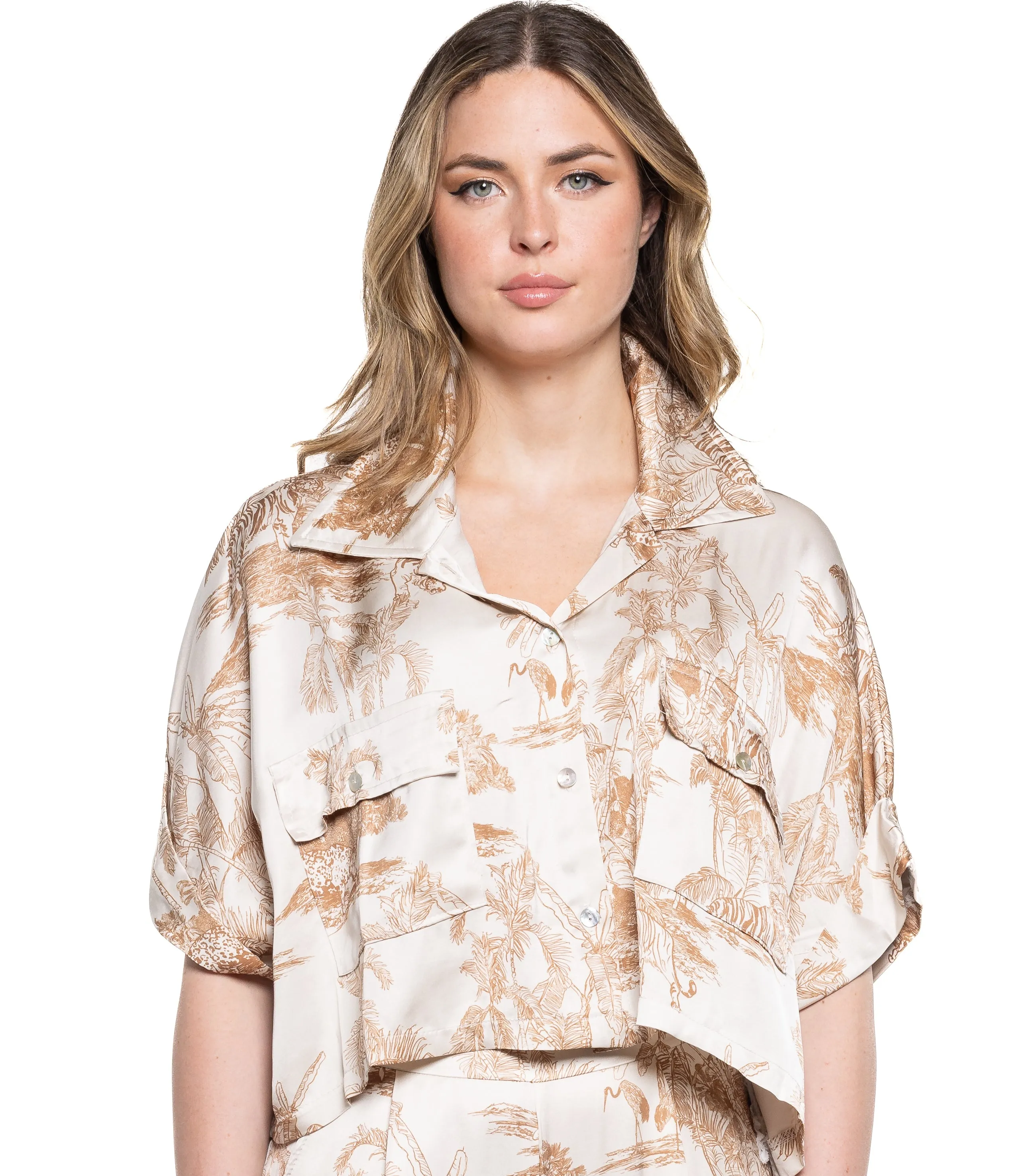 Jungle Toile Oversized cropped blouse in Coconut By Eternelle - S-XL