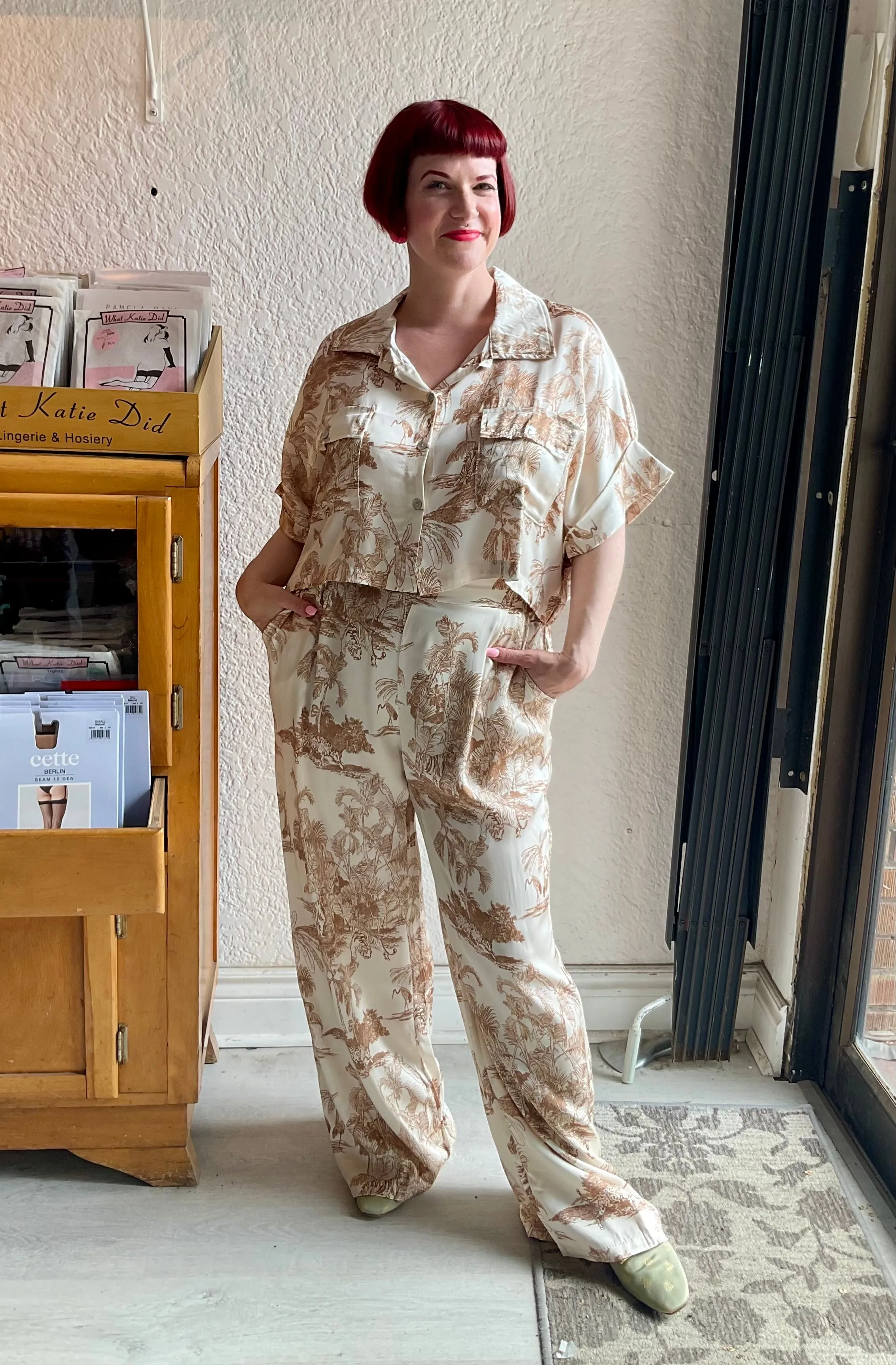 Jungle Toile Oversized cropped blouse in Coconut By Eternelle - S-XL
