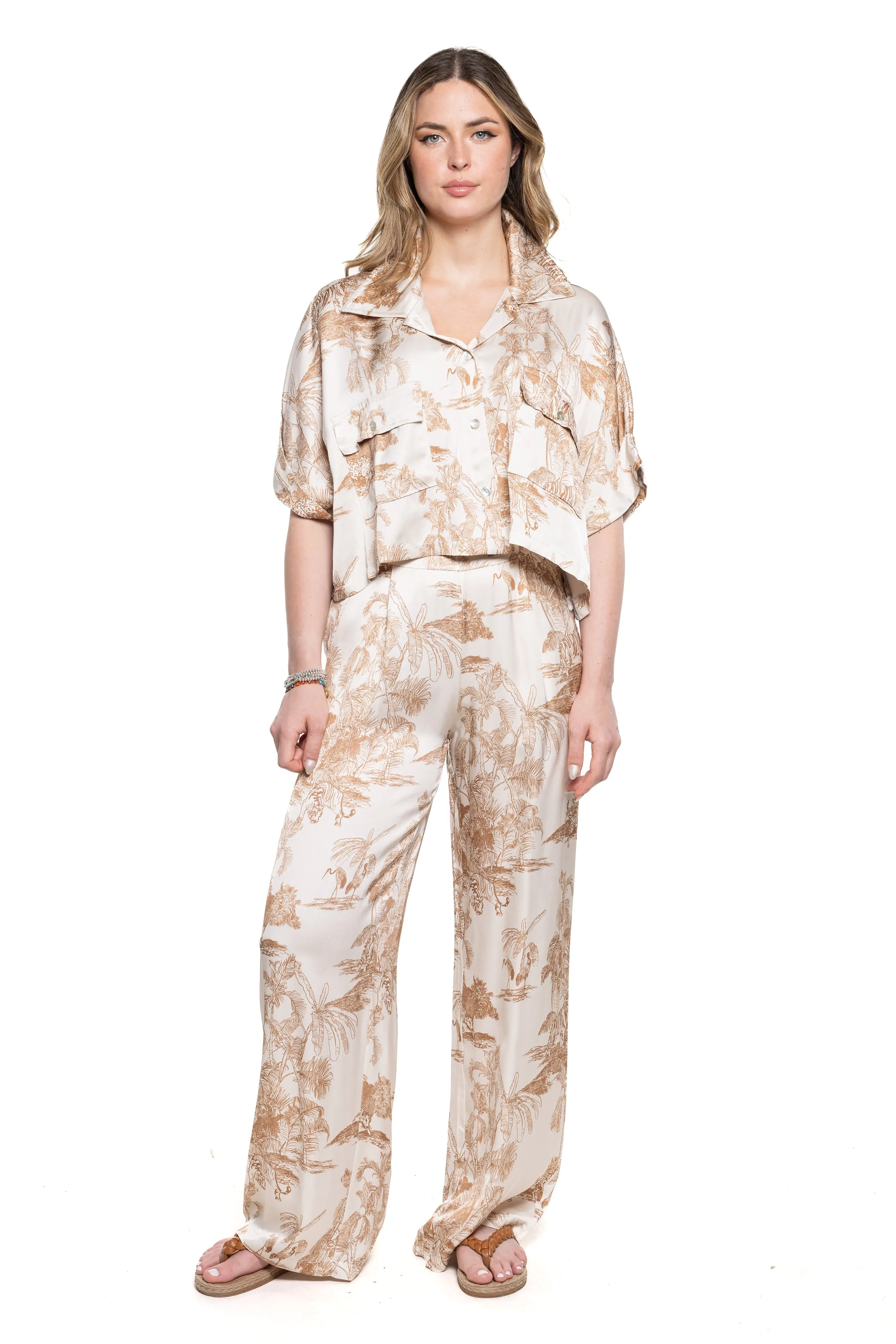 Jungle Toile Oversized cropped blouse in Coconut By Eternelle - S-XL