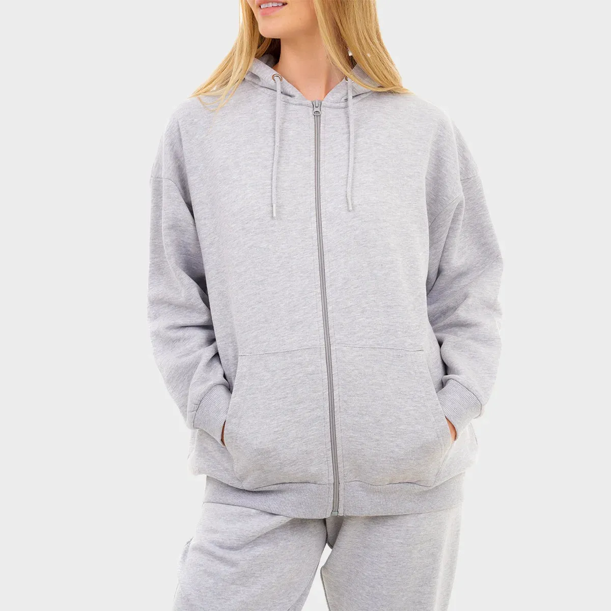 Ladies Grey Oversized Zip Hoodie